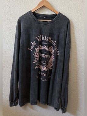 Spilling The Tea Size 5X Fun Acid Wash Graphic Women’s Long Sleeve 100% Cotton
